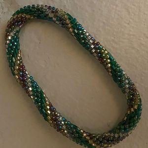 Green & purple & gold woven bracelet